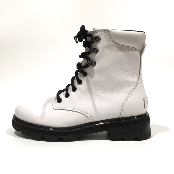 SOREL LENNOX LACE STKD WATERPROOF COMBAT BOOTS -WHITE LEATHER -WOMEN’S US 8 -NEW - Picture 2 of 7